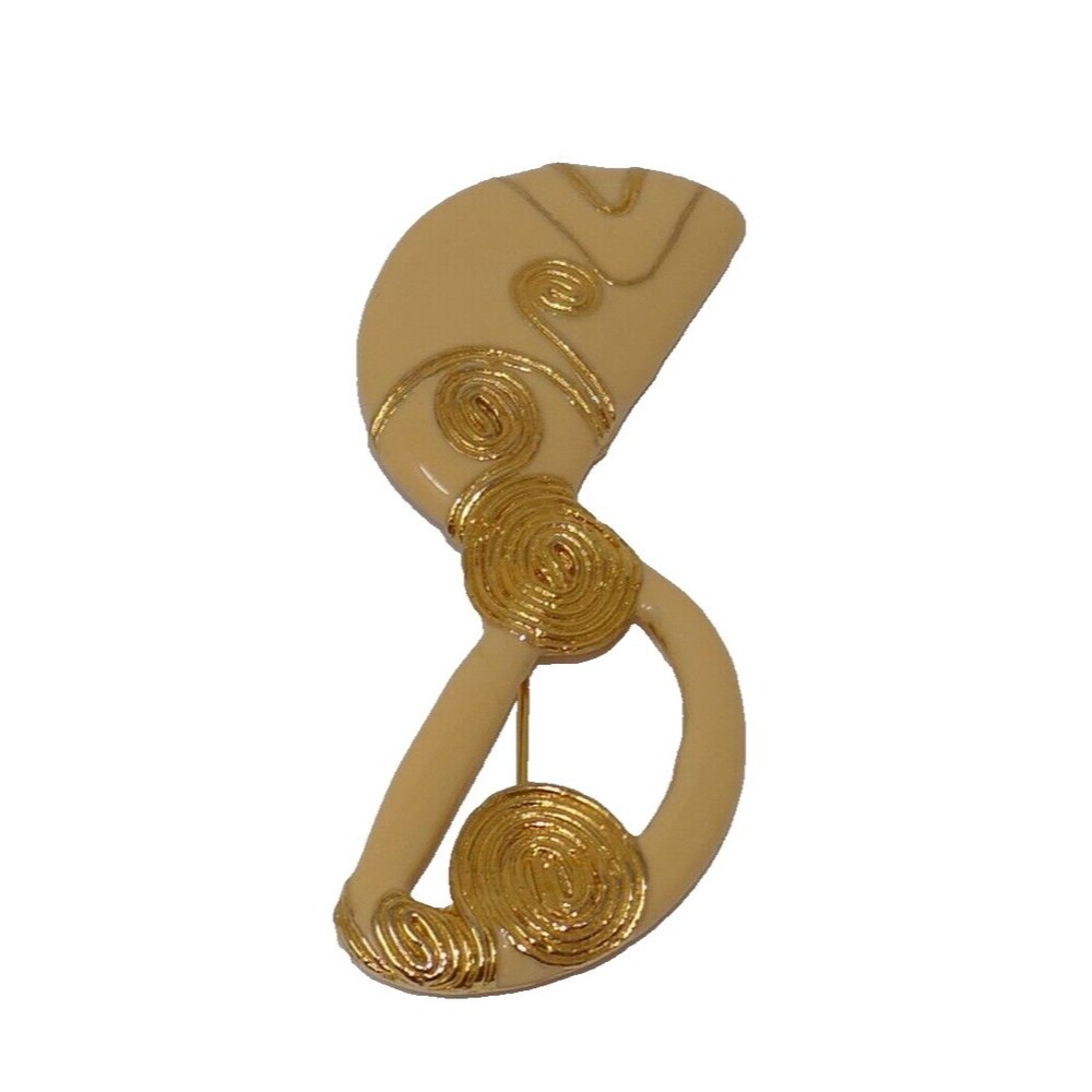 ECD Gold Tone Enamel Abstract Brooch Pin